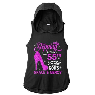 Stepping Into My 55th Birthday With God's Grace And Mercy Ladies PosiCharge Tri-Blend Wicking Draft Hoodie Tank