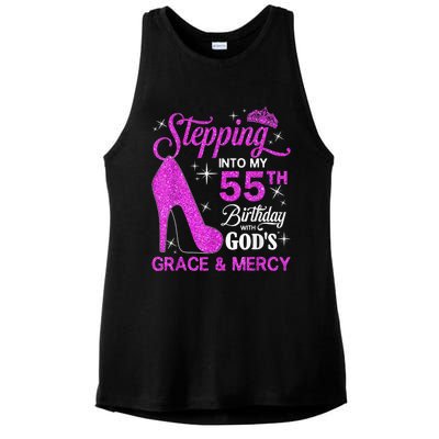 Stepping Into My 55th Birthday With God's Grace And Mercy Ladies PosiCharge Tri-Blend Wicking Tank