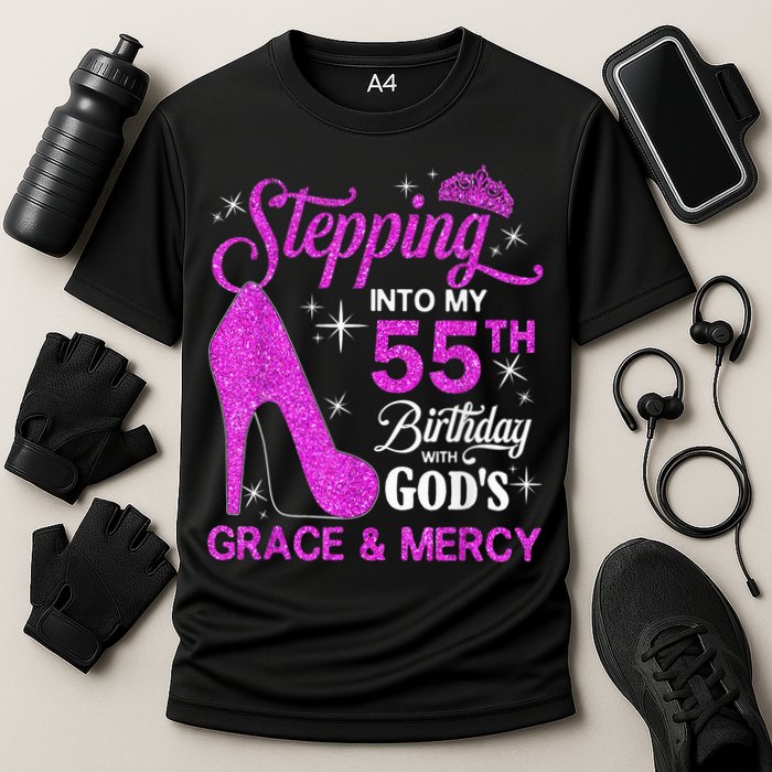Stepping Into My 55th Birthday With God's Grace And Mercy Cooling Performance Crew T-Shirt