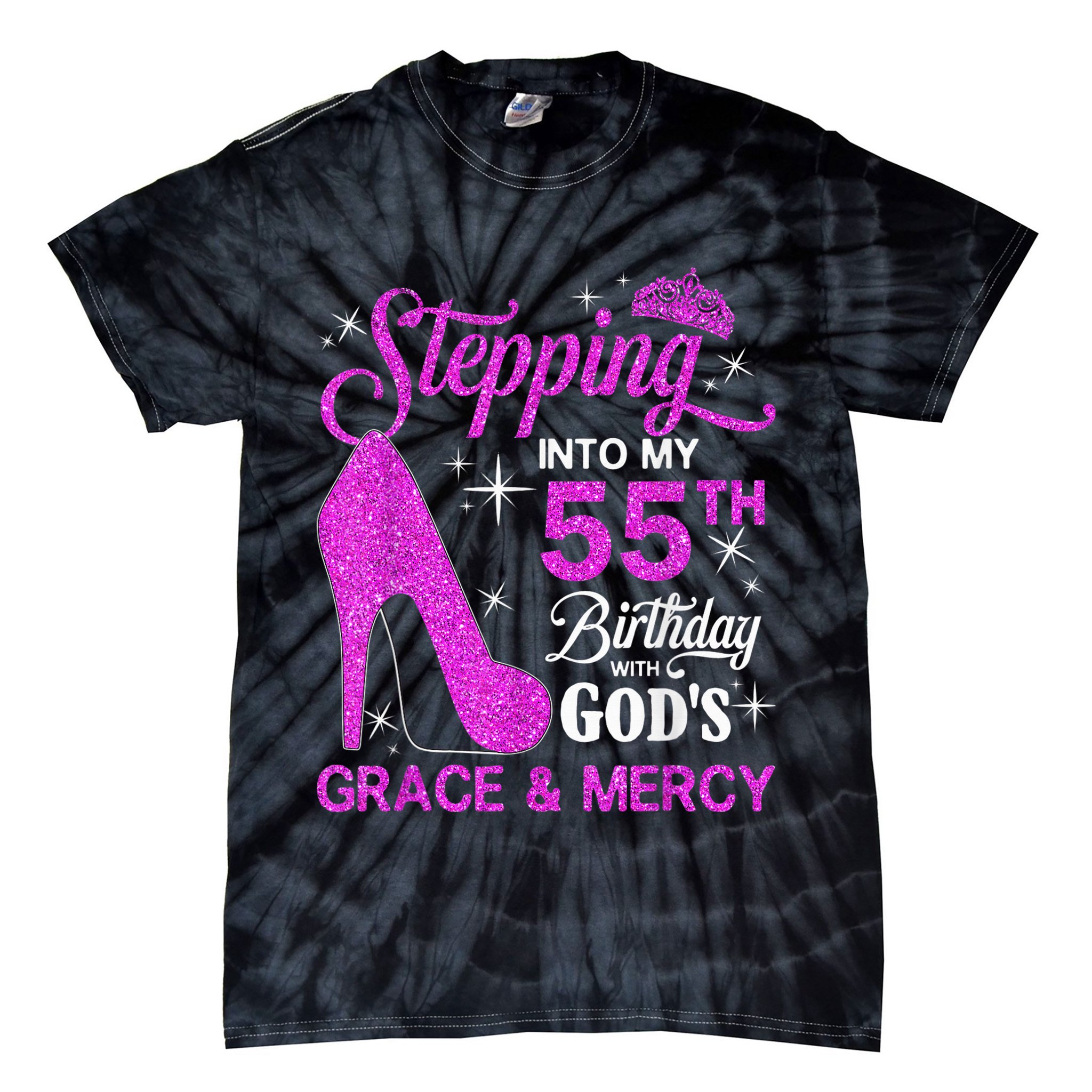 Stepping Into My 55th Birthday With God's Grace And Mercy Tie-Dye T-Shirt
