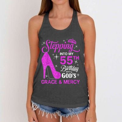 Stepping Into My 55th Birthday With God's Grace And Mercy Women's Knotted Racerback Tank