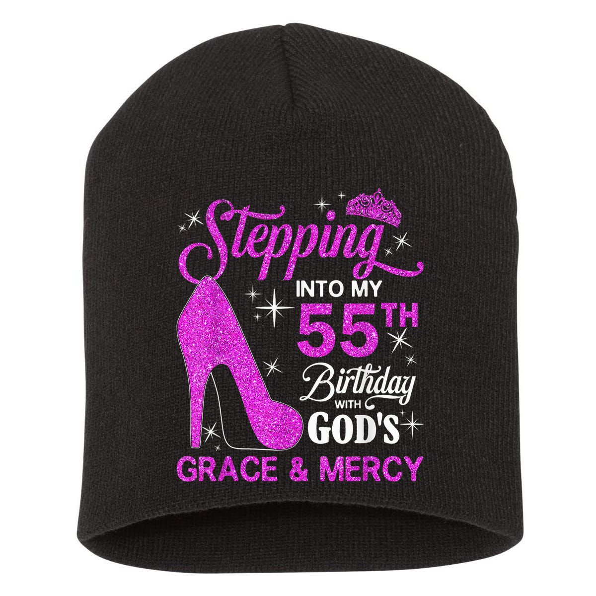Stepping Into My 55th Birthday With God's Grace And Mercy Short Acrylic Beanie