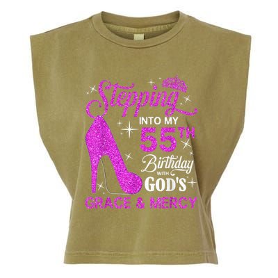 Stepping Into My 55th Birthday With God's Grace And Mercy Garment-Dyed Women's Muscle Tee