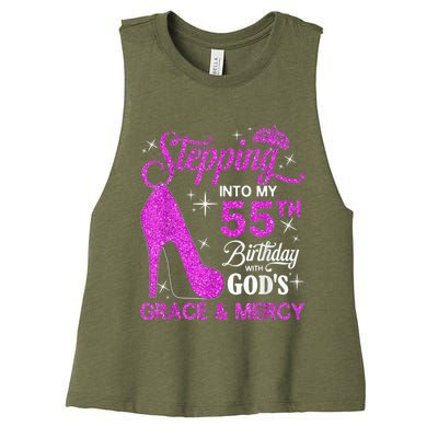 Stepping Into My 55th Birthday With God's Grace And Mercy Women's Racerback Cropped Tank