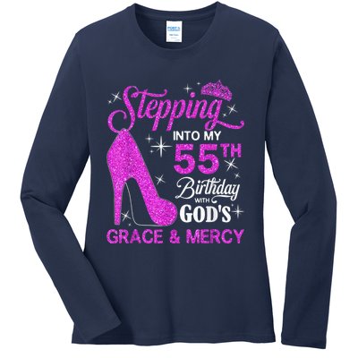 Stepping Into My 55th Birthday With God's Grace And Mercy Ladies Long Sleeve Shirt