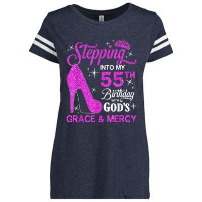 Stepping Into My 55th Birthday With God's Grace And Mercy Enza Ladies Jersey Football T-Shirt