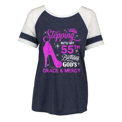 Stepping Into My 55th Birthday With God's Grace And Mercy Enza Ladies Jersey Colorblock Tee