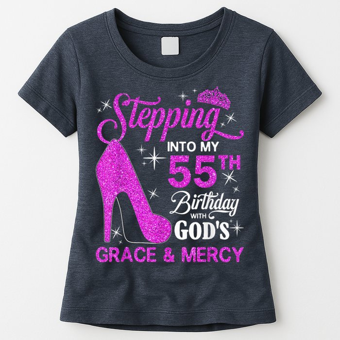 Stepping Into My 55th Birthday With God's Grace And Mercy Womens T-Shirt