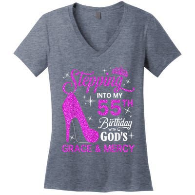 Stepping Into My 55th Birthday With God's Grace And Mercy Women's V-Neck T-Shirt