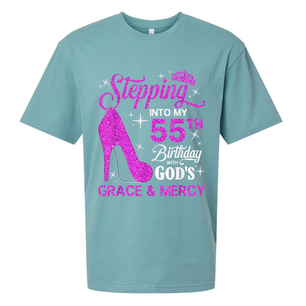 Stepping Into My 55th Birthday With God's Grace And Mercy Sueded Cloud Jersey T-Shirt