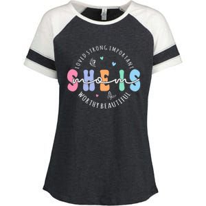 She Is Mom Lovely Strong Important Worthy Beautiful Funny Gift Enza Ladies Jersey Colorblock Tee