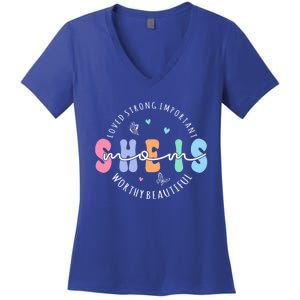 She Is Mom Lovely Strong Important Worthy Beautiful Funny Gift Women's V-Neck T-Shirt