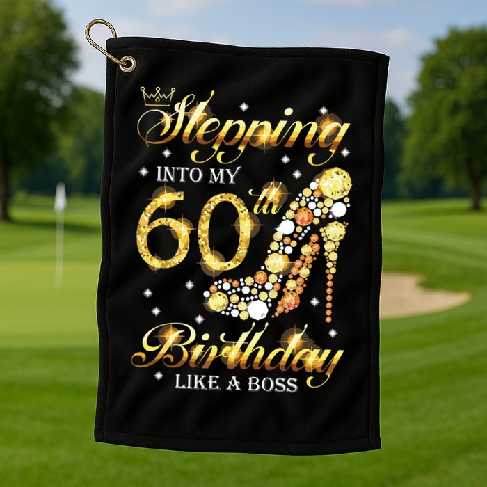 Stepping Into My 60 Birthday Like A Boss 60th BDay Party Golf Towel