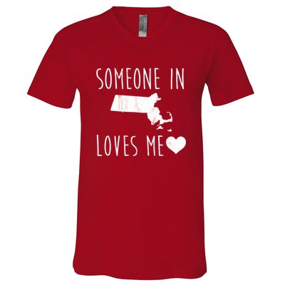 Someone In Massachusetts Loves Me! Cute State Gift V-Neck T-Shirt