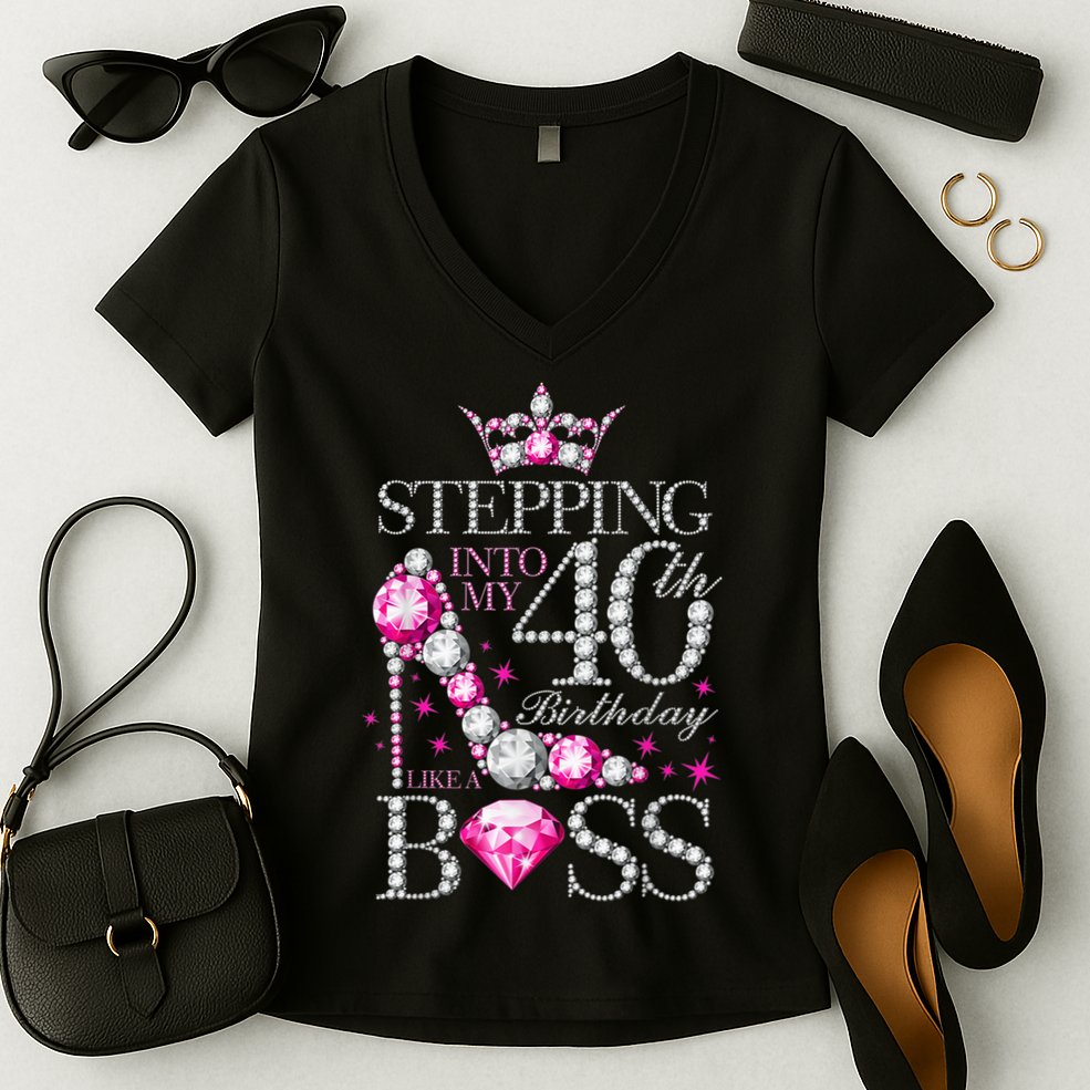 Stepping Into My 40th Birthday Like A boss Women's V-Neck T-Shirt
