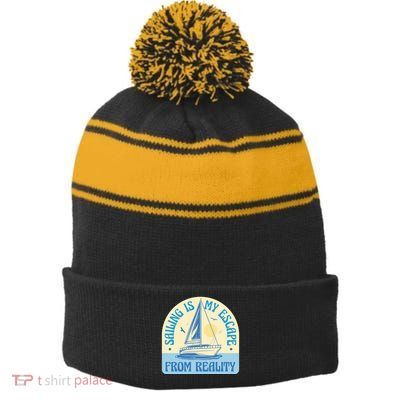 Sailing Is My Escape From Reality Stripe Pom Pom Beanie
