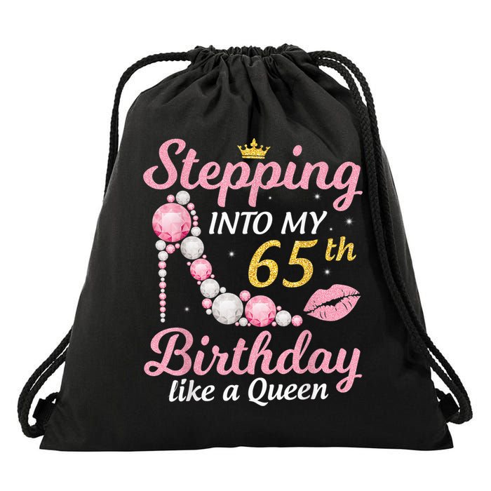 Stepping Into My 65th Birthday Like A Queen Happy To Me Mom Drawstring Bag
