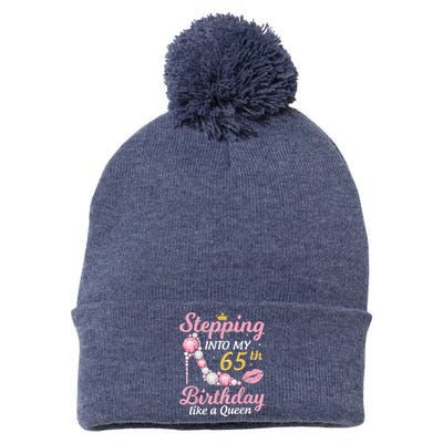 Stepping Into My 65th Birthday Like A Queen Happy To Me Mom Pom Pom 12in Knit Beanie