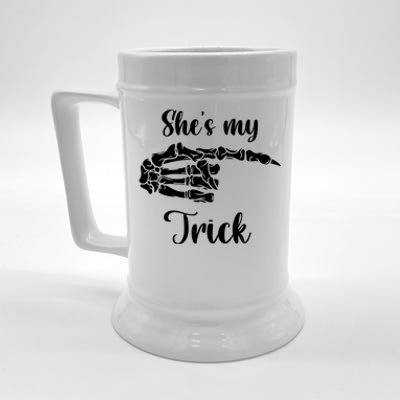 She Is My Trick Skeleton Hands Funny Halloween Gift Beer Stein