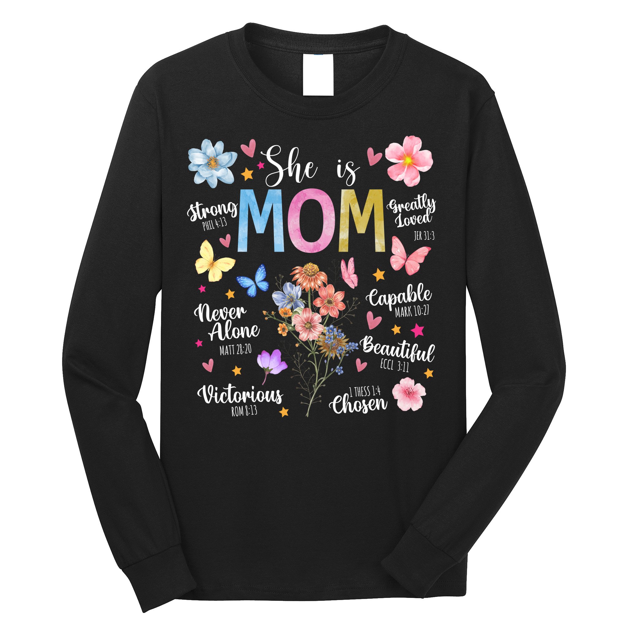 She Is Mom Bible Verses Christian Boho Floral Long Sleeve Shirt