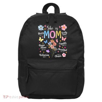 She Is Mom Bible Verses Christian Boho Floral 16 in Basic Backpack