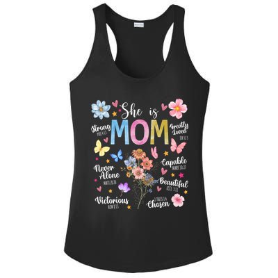 She Is Mom Bible Verses Christian Boho Floral Ladies PosiCharge Competitor Racerback Tank