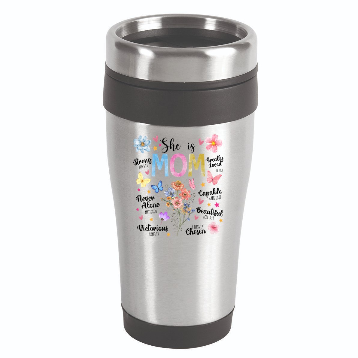 She Is Mom Bible Verses Christian Boho Floral 16oz Travel Tumbler