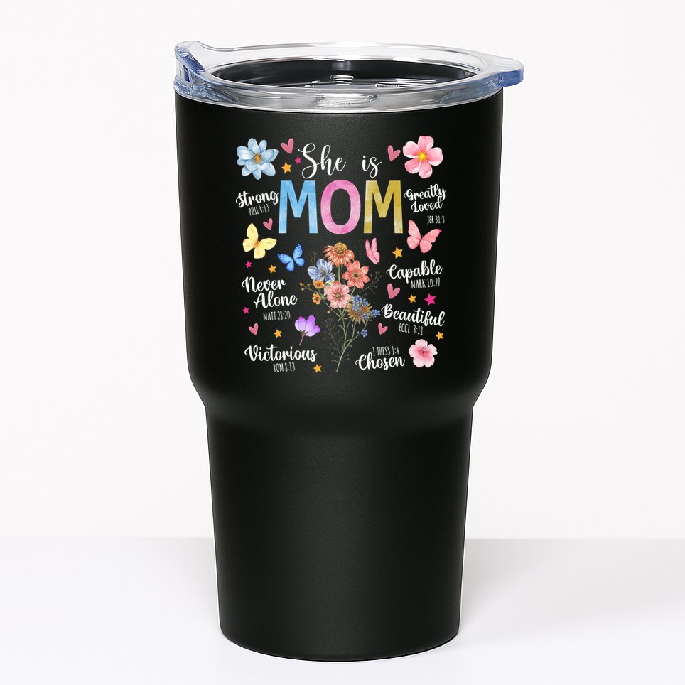 She Is Mom Bible Verses Christian Boho Floral Tumbler
