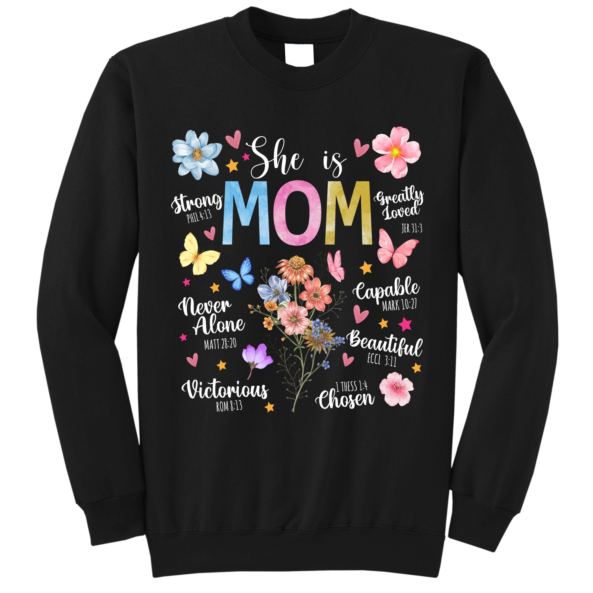 She Is Mom Bible Verses Christian Boho Floral Tall Sweatshirt