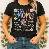 She Is Mom Bible Verses Christian Boho Floral Womens T-Shirt