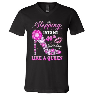 Stepping Into My 40th Birthday Like A Queen For Wo V-Neck T-Shirt