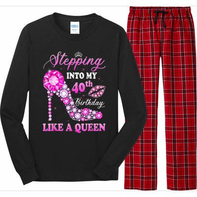 Stepping Into My 40th Birthday Like A Queen For Wo Long Sleeve Pajama Set