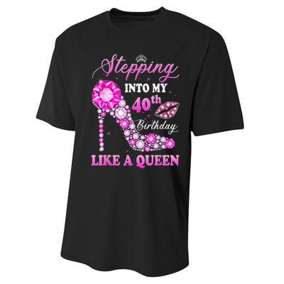 Stepping Into My 40th Birthday Like A Queen For Wo Performance Sprint T-Shirt