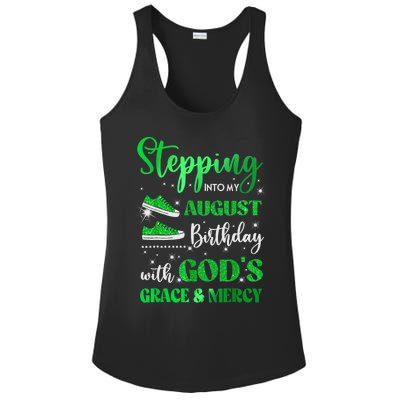 Stepping Into My August Birthday With Gods Grace And Mercy Ladies PosiCharge Competitor Racerback Tank