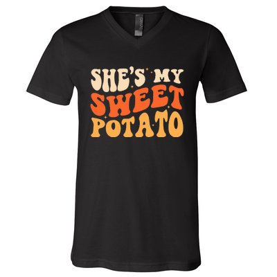 She Is My Sweet Potato I Yam Thanksgiving Matching Couples V-Neck T-Shirt