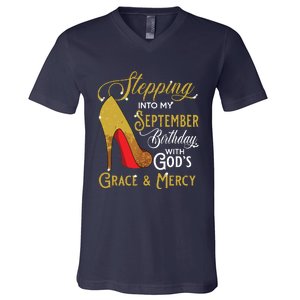 Stepping Into My September Birthday With Gods Grace Mercy V-Neck T-Shirt