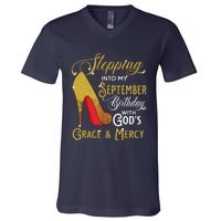 Stepping Into My September Birthday With Gods Grace Mercy V-Neck T-Shirt