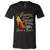 Stepping Into My January Birthday With Gods Grace And Mercy V-Neck T-Shirt