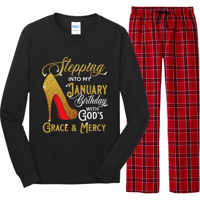 Stepping Into My January Birthday With Gods Grace And Mercy Long Sleeve Pajama Set