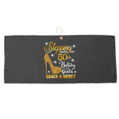 Stepping into my 50th birthday with God's grace & Mercy Large Microfiber Waffle Golf Towel