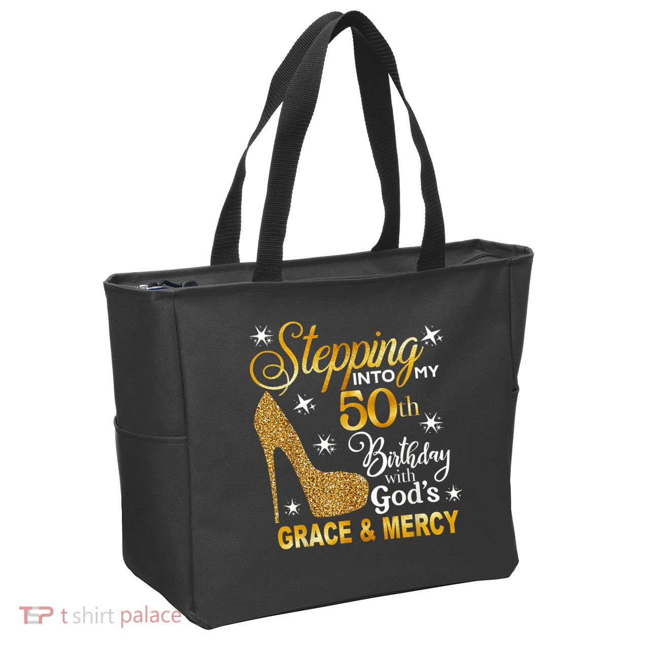 Stepping into my 50th birthday with God's grace & Mercy Zip Tote Bag
