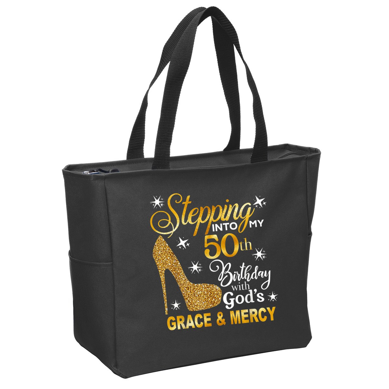 Stepping into my 50th birthday with God's grace & Mercy Zip Tote Bag