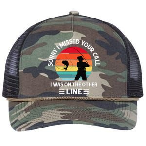 Sorry I Missed Your Call I Was On The Other Line Fishing Retro Rope Trucker Hat Cap