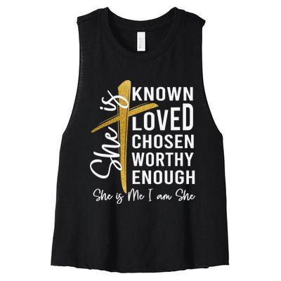 She Is Me I Am Funny Christian Lover Confident Kind Women's Racerback Cropped Tank