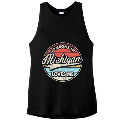 Someone In Michigan Loves Me Us State Cool Retro Ladies PosiCharge Tri-Blend Wicking Tank