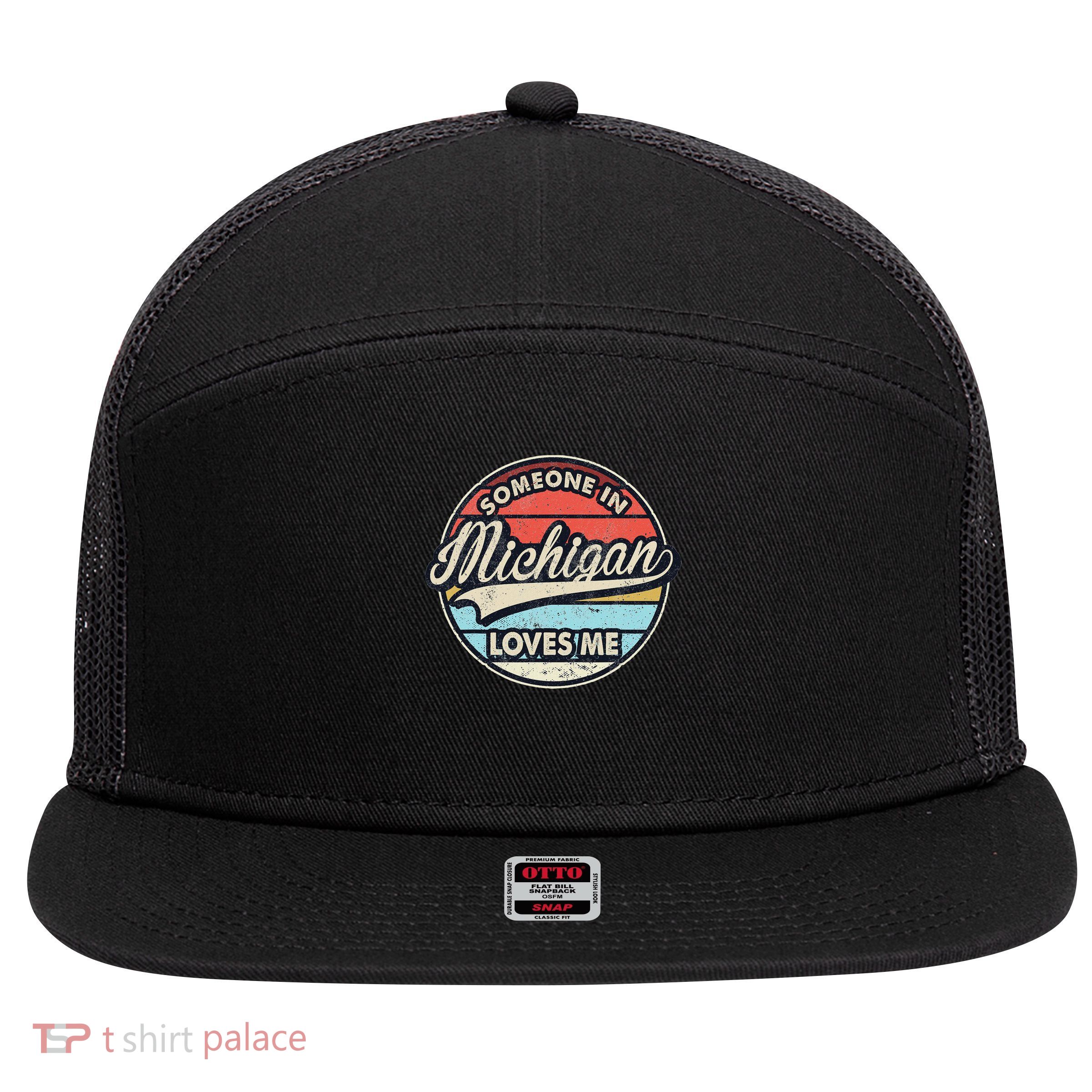 Someone In Michigan Loves Me Us State Cool Retro 7 Panel Mesh Trucker Snapback Hat