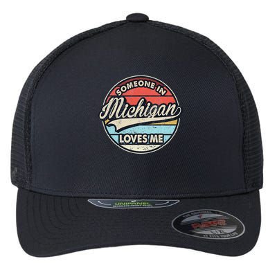 Someone In Michigan Loves Me Us State Cool Retro Flexfit Unipanel Trucker Cap