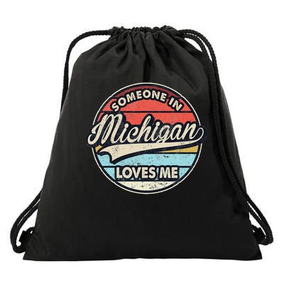 Someone In Michigan Loves Me Us State Cool Retro Drawstring Bag