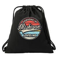 Someone In Michigan Loves Me Us State Cool Retro Drawstring Bag