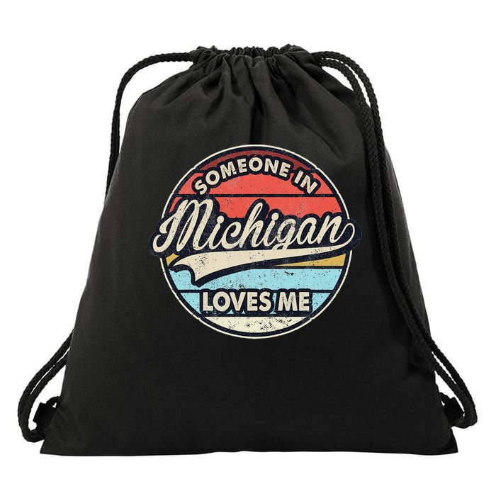 Someone In Michigan Loves Me Us State Cool Retro Drawstring Bag
